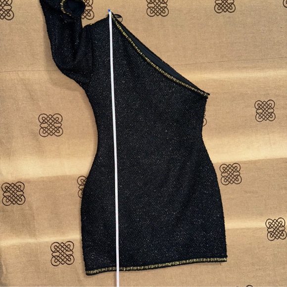 Zara NWT! Black/Gold Asymmetric Textured Shoulder Pad Mini Dress Size S - Picture 13 of 15